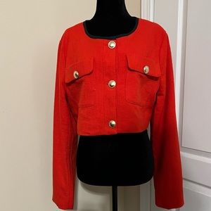 Maeve by Anthropologie Button front Tweed Red Crop Jacket, Sz14